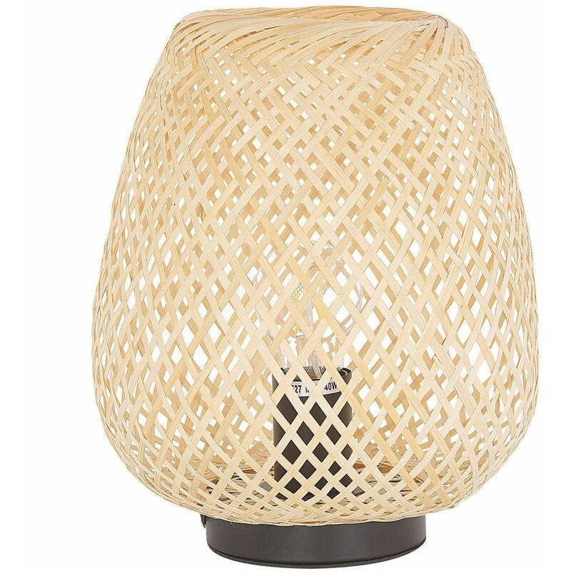 Image of Lampada da Tavolo in Legno Chiaro di Bambù Stile Boho 30 cm Bomu - Legno chiaro