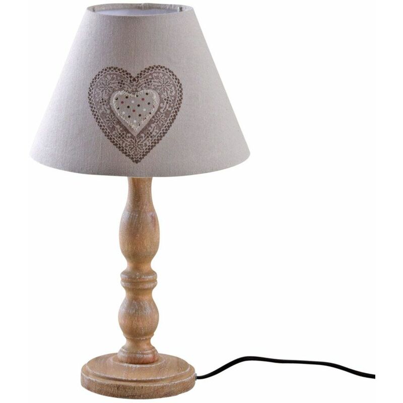 Image of Lampada da tavolo in legno e cotone con stampa a cuore