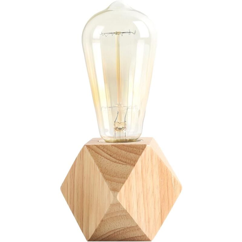 Image of Kcvv - Lampada da tavolo in legno, piccola lampada da comodino con base in legno, bellissima luce notturna, perfetta per camera da letto, soggiorno o