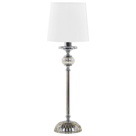 Lampada da Tavolo in Metallo Argentato Paralume in Tessuto Bianco 62 cm Kubena
