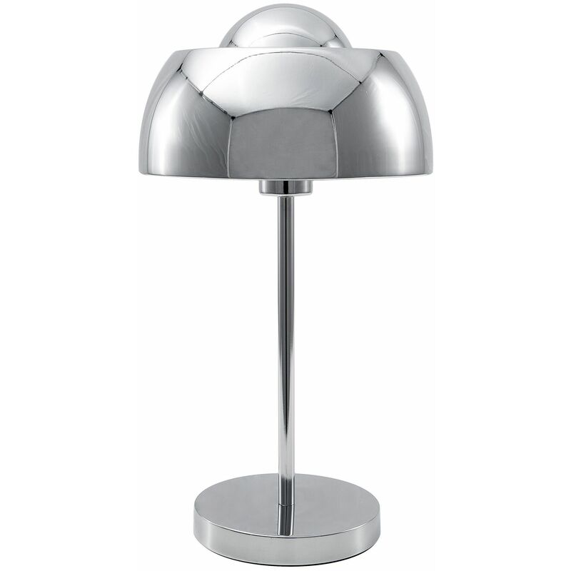 Image of Lampada da tavolo rotonda in metallo argentato in stile industriale con paralume a cupola Senette