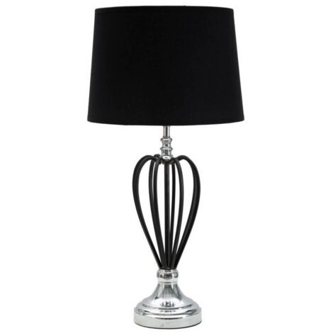 Lampada da tavolo in metallo e tessuto colore nero per interni -Ø 28 x 56 cm