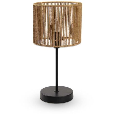 LAMPADA DA TAVOLO IN METALLO NERO CON PARALUME IN CORDA 19X19X38CM