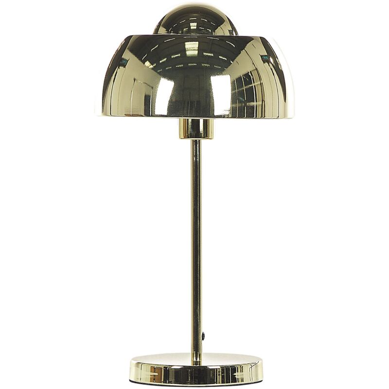 Image of Lampada da tavolo rotonda in metallo dorato in stile industriale con paralume a cupola Senette
