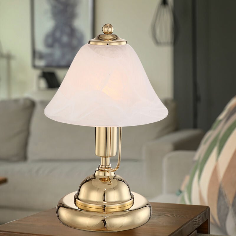 Image of Lampada da tavolo in ottone, lampada da tavolo antica, lampada da tavolo color oro, lampada da comodino, lampada da scrivania, vetro alabastro