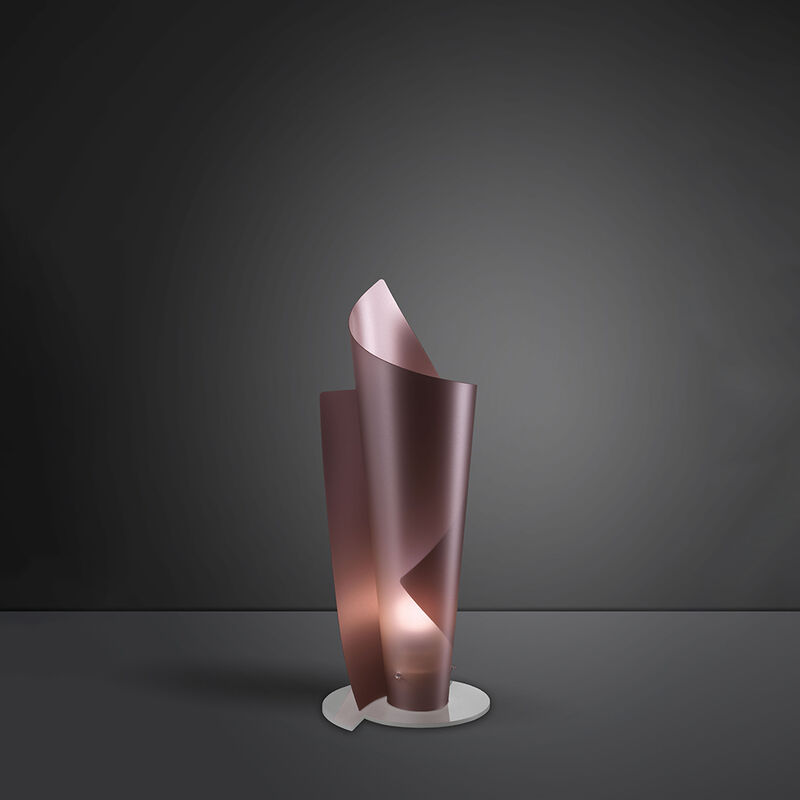 Image of Lampada Da Tavolo Moderna a 1 Luce Vela In Polilux Rosa Metallico H50 Made In Italy - Metallico