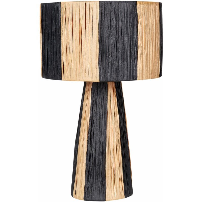 Image of Lampada da tavolo in rafia a foglia di palma realizzata a mano con interruttore On/Off in stile boho naturale e nero Welmel - Naturale