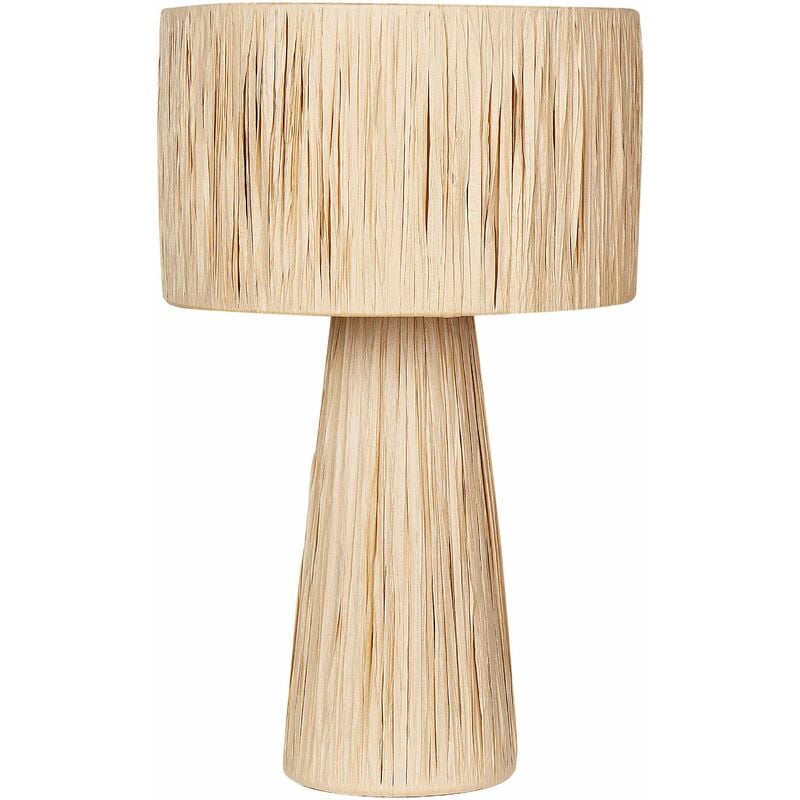 Image of Lampada da tavolo in rafia a foglia di palma realizzata a mano con interruttore On/Off in stile boho naturale Welmel - Naturale