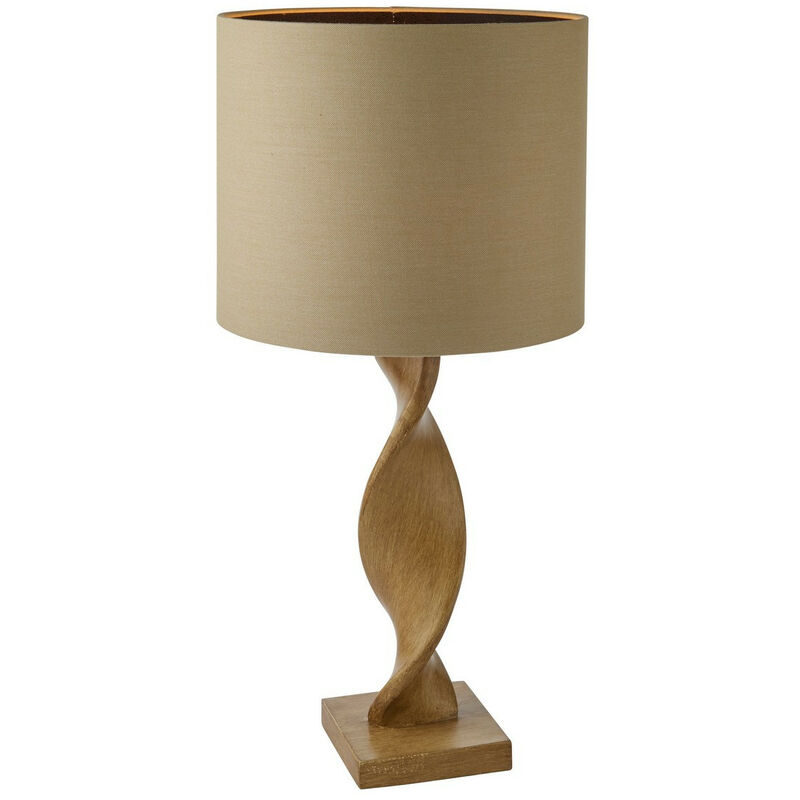 Image of Lampada da tavolo in resina effetto rovere, paralume in lino naturale
