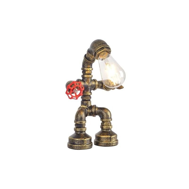 Image of Lampada da tavolo in stile tubo dell'acqua - Lampada da tavolo industriale vintage - Lampada da tavolo in ferro steampunk - Lampada da comodino retrò