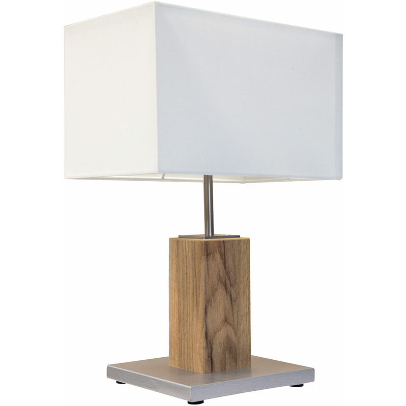 Image of Lampada da tavolo in tessuto bianco lampada da tavolo in legno moderna lampada da comodino camera da letto, metallo colore naturale, 1x E27, LxPxH