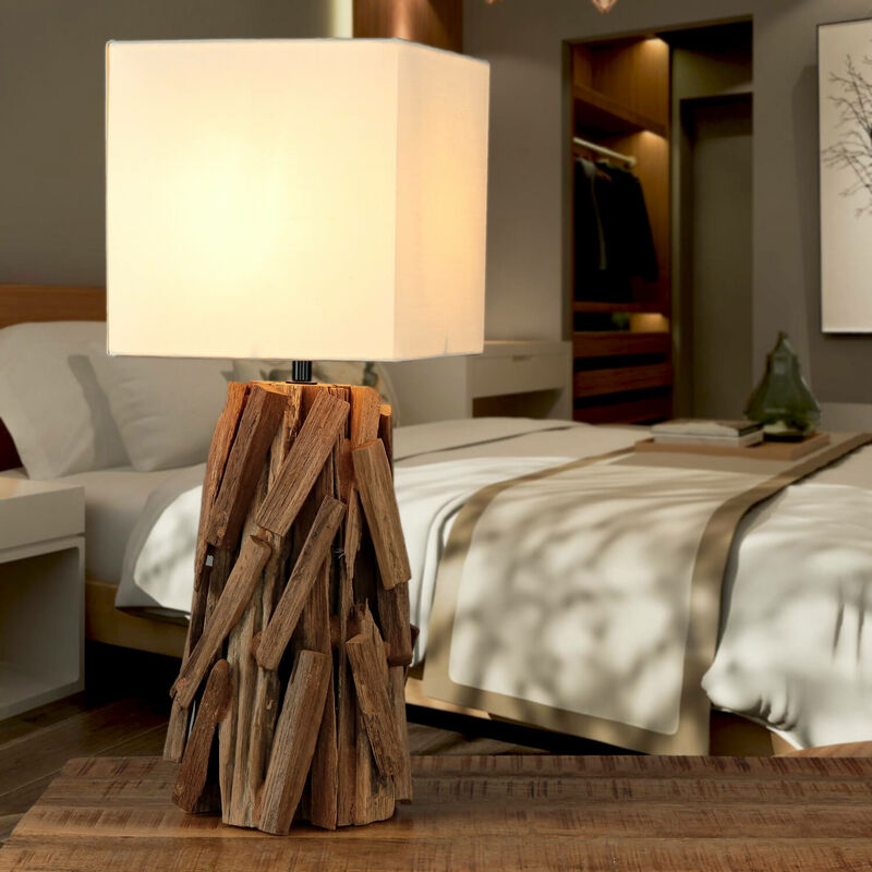 Image of Lampada da tavolo in tessuto legname galleggiante 53 cm Lampada da comodino unica nel suo genere - Beige