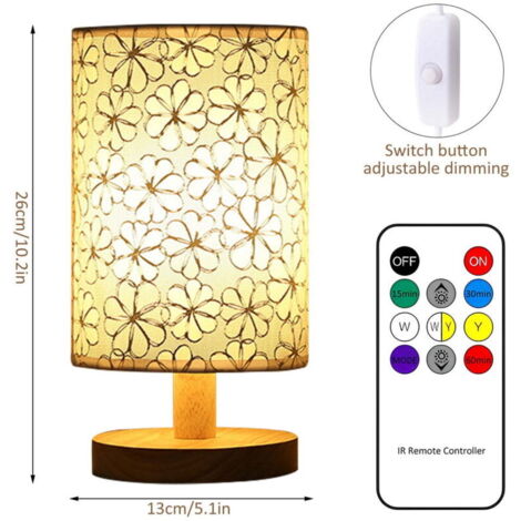 Lampada da tavolo in tessuto, luce notturna a LED in lino, telecomando, bianco caldo, lampada da comodino, alimentazione tramite USB, per camera da letto, soggiorno, decorazione (tre colori regolabili