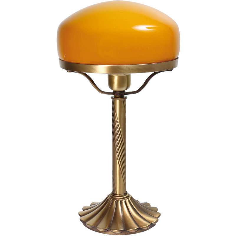 Image of Licht-erlebnisse - Lampada da tavolo in vero ottone con paralume in vetro arancione design a fungo ideale per scrivania comodino in salotto studio
