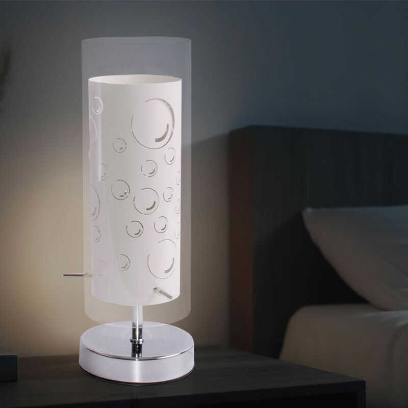 Image of Lampada da tavolo in vetro bianco lampada da comodino camera da letto lampada da tavolo paralume in vetro, metallo, motivo bolle d'aria, 1x attacco