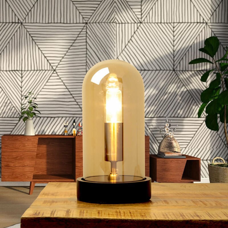 Image of Licht-erlebnisse - Lampada da tavolo dal design originale in vetro design industriale color nero rame E14 Luce d'ambiente Decorazione Salotto - Nero,