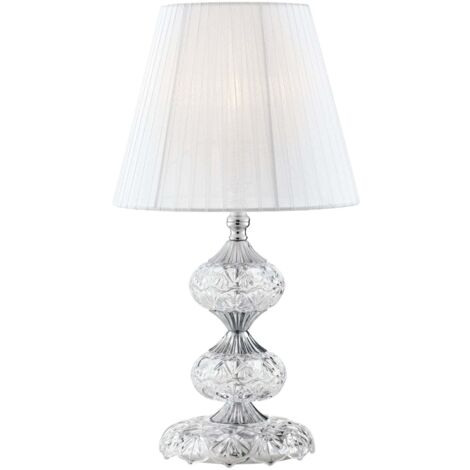 "Lampada da tavolo INCANTO in vetro con dettagli cromati e cristalli 46 cm."