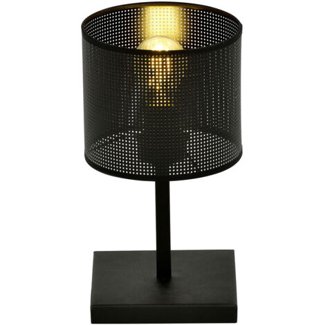 Lampada Da Tavolo Industrial 1 Luce Cigno In Acciaio Nero E Paralume A Cilindro