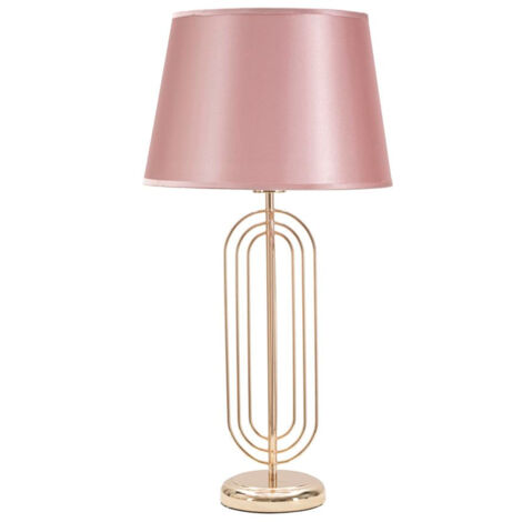 Lampada da Tavolo Krista Ø33x64 cm in Ferro PVC e Tessuto Oro e Rosa