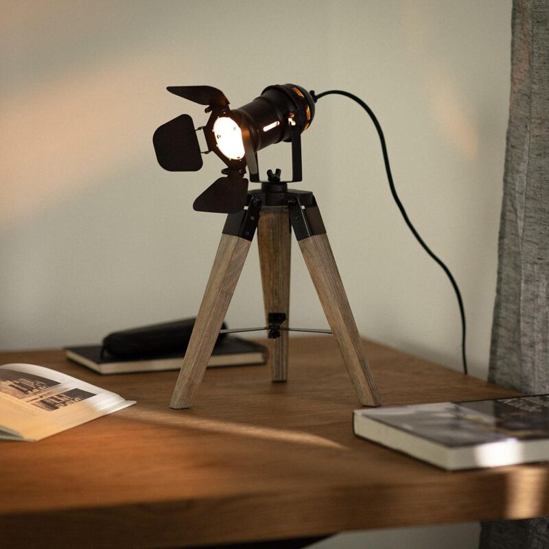 Lampada da Tavolo Legno e Metallo Cinema Kurangna xs Nero