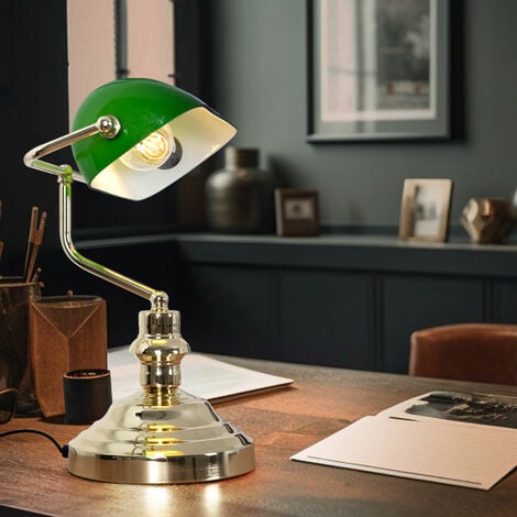 Lampada da tavolo lampada da banchiere in metallo con paralume lampada da comodino lampada da tavolo verde, paralume in vetro interruttore con cavo, 1x E27, LxLxH 25x19x36 cm