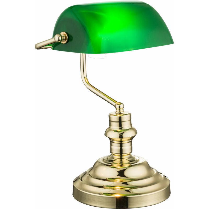 Image of Etc-shop - Lampada da tavolo lampada da banchiere lampada da scrivania in ottone lampada da ufficio verde, 1x E27, LxPxH 25x19x36 cm, studio
