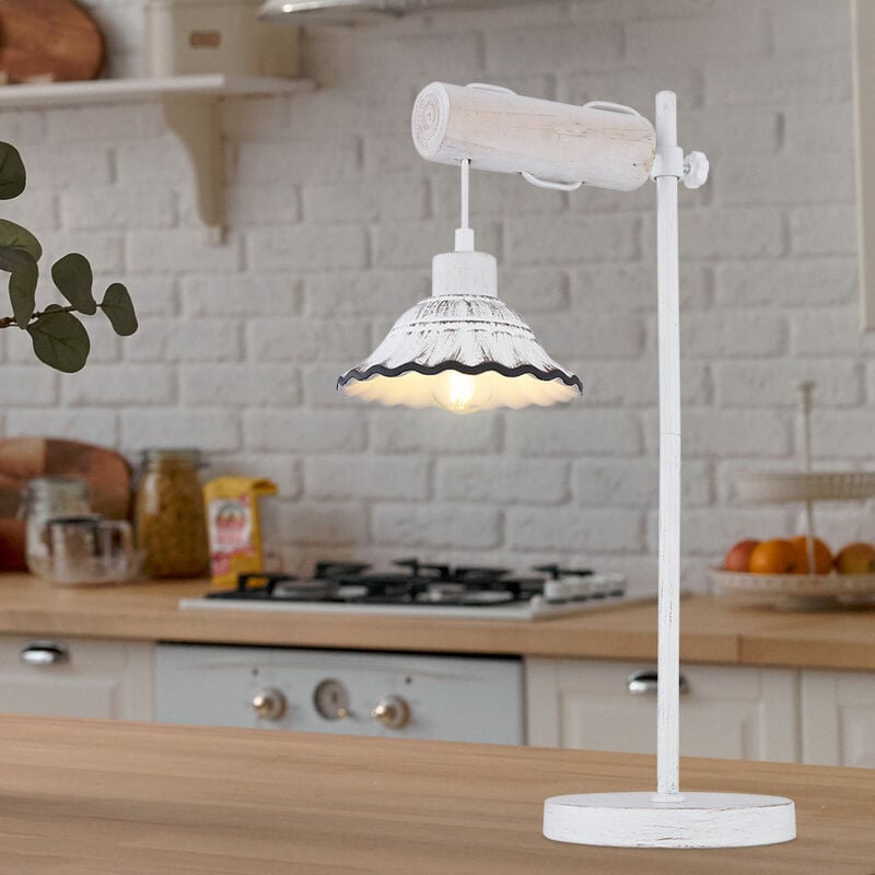 Image of Etc-shop - Lampada da tavolo lampada da camera da letto regolabile in altezza lampada da tavolo bianca ceramica legno, metallo, 1x presa E27, LxLxH