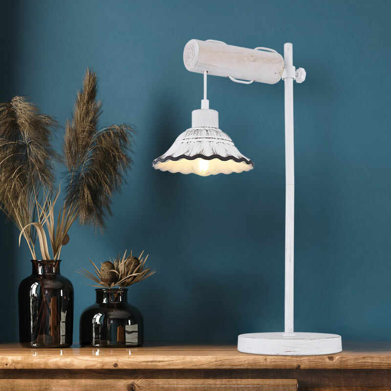Image of Lampada da tavolo lampada da camera da letto regolabile in altezza lampada da tavolo bianca ceramica legno, metallo, 1x presa E27, LxLxH 35x18x55 cm
