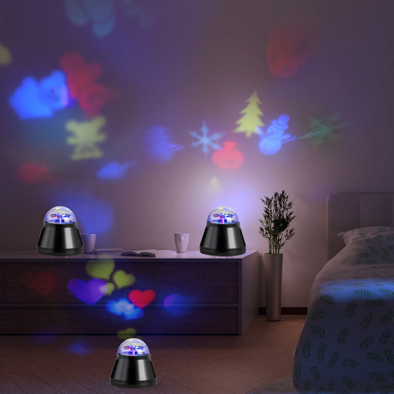 Image of Lampada da tavolo, lampada da camera, lampada per bambini con motivi colorati, luce di proiezione, decorativa, nero, led 4W, PxH 10x10,5 cm, set di 3