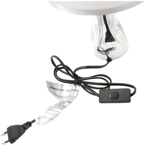 Lampada da tavolo, Lampada da comodino argento con base ovale argento e paralume bianco-RAPANDA