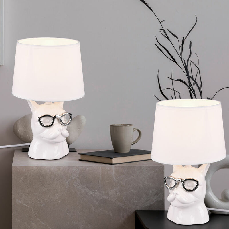 Image of Etc-shop - Lampada da tavolo lampada da comodino in ceramica per camera da letto lampada da sala da pranzo lampada da tavolo moderna, cane con
