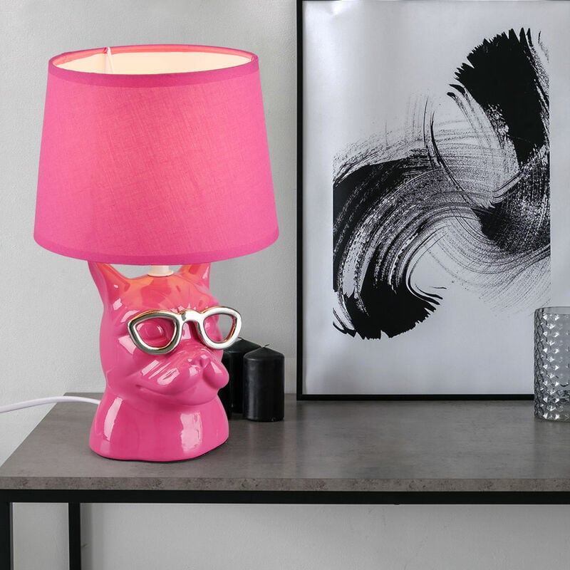 Image of Lampada da tavolo lampada da comodino in ceramica per camera da letto lampada da sala da pranzo lampada da tavolo moderna, cane con occhiali rosa,