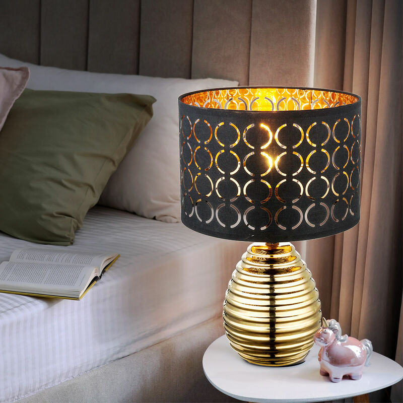 Image of Lampada da tavolo lampada da comodino in oro nero lampada da tavolo per camera da letto retrò con paralume in tessuto, metallo velluto, 1 attacco