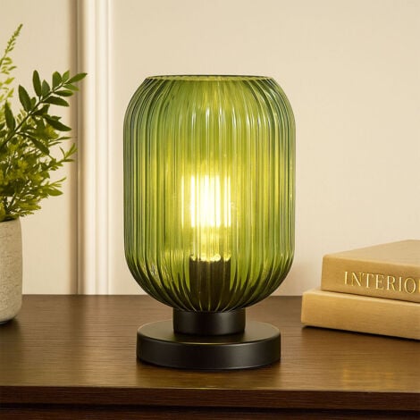 GLOBO LIGHTING Lampada da tavolo, lampada da comodino, lampada da soggiorno, lampada da camera, lampada laterale, metallo nero, vetro verde, 1x E27, H 24 cm