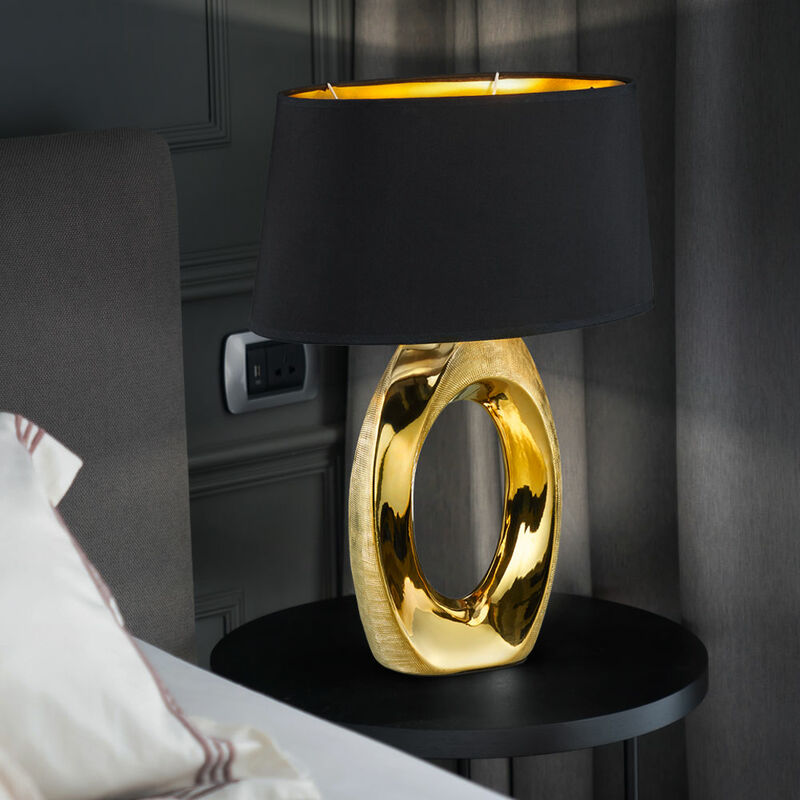 Image of Lampada da tavolo lampada da comodino lampada da tavolo lampada da tavolo in oro nero, tessuto in ceramica, 1x E27, DxH 38 x 20 cm