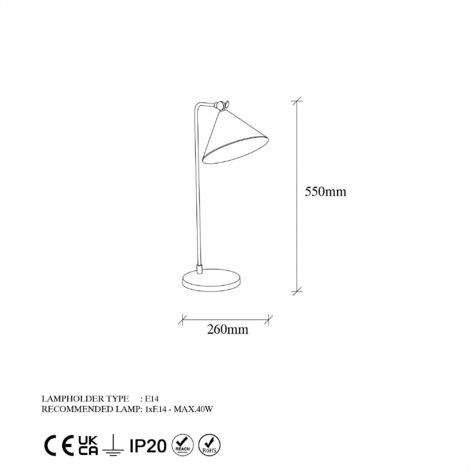 Lampada da tavolo, lampada da comodino, luce da soggiorno Lamp E 14 Max 40 W