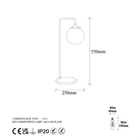 Lampada da tavolo, lampada da comodino, luce da soggiorno Lamp E 14 Max 40 W