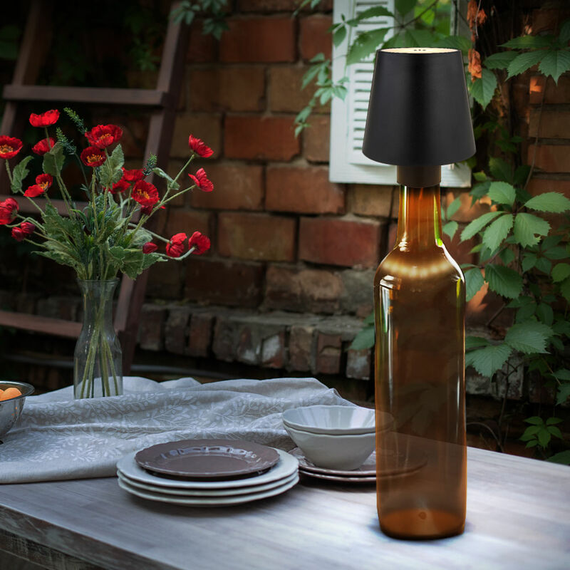 Image of Globo - Lampada da tavolo lampada da esterno lampada da tavolo lampada bottiglia nera Lampada da giardino a led touch dimmer cm, 3W 130lm bianco
