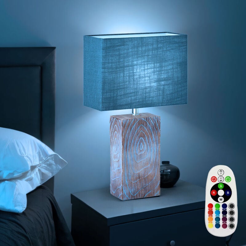 Image of Etc-shop - Lampada da tavolo, lampada da lato, lampada da comodino, lampada da soggiorno, lampada da lettura, ceramica color legno tessuto grigio,