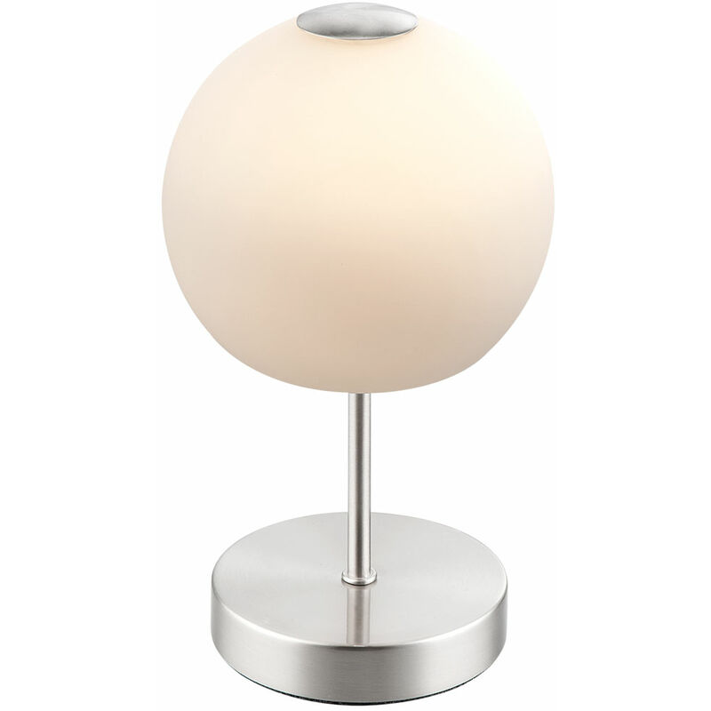 Image of Lampada da tavolo lampada da lato lampada da lettura lampada lettura lampada da lato studio, metallo vetro bianco opale nichel forma sferica, 1x LED