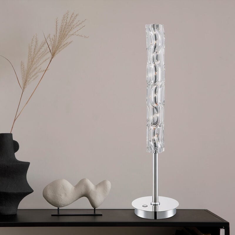 Image of Globo - Lampada da tavolo lampada da lettura in vetro lampada laterale dimmer tattile lampada da comodino lampada da tavolo cromata, 8W 480lm bianco