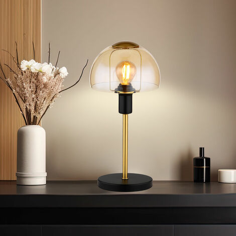 Lampada da tavolo Lampada da lettura Lampada da tavolo in vetro color oro Camera da letto touch, metallo nero, 1x attacco E14, DxH 15x32 cm