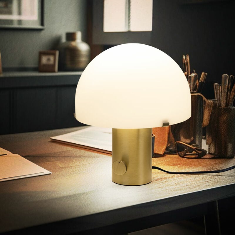 Image of Lampada da tavolo, lampada da scrivania, lampada da soggiorno, lampada da comodino, dimmer rotativo, vetro metallo ottone, E27, H 29 cm