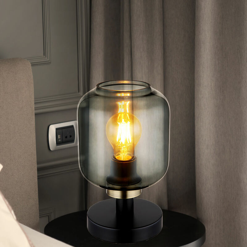 Image of Lampada da tavolo lampada da tavolo abat-jour, abat-jour moderna, lampada da lettura, vetro metallo, fumè bronzo nero, 1x attacco E27, DxH 15x24,5 cm