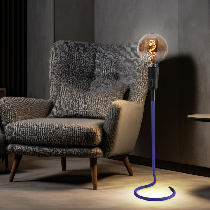 Image of Lampada da tavolo lampada da tavolo blu lampada laterale lampada da soggiorno retrò in tessuto, design cavo blu, 1x E27, DxH 15 x 46,5 cm