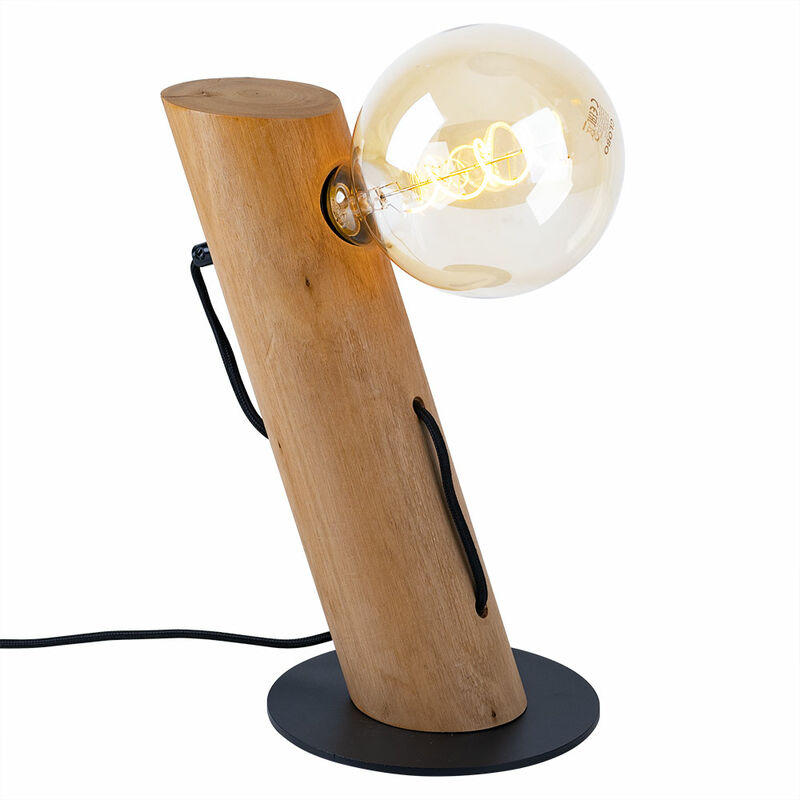 Image of Lampada da tavolo lampada da tavolo camera da letto lampada in legno eucalipto comodino, marrone nero, metallo tondo, E27, DxH 9x32 cm Nino 50850146