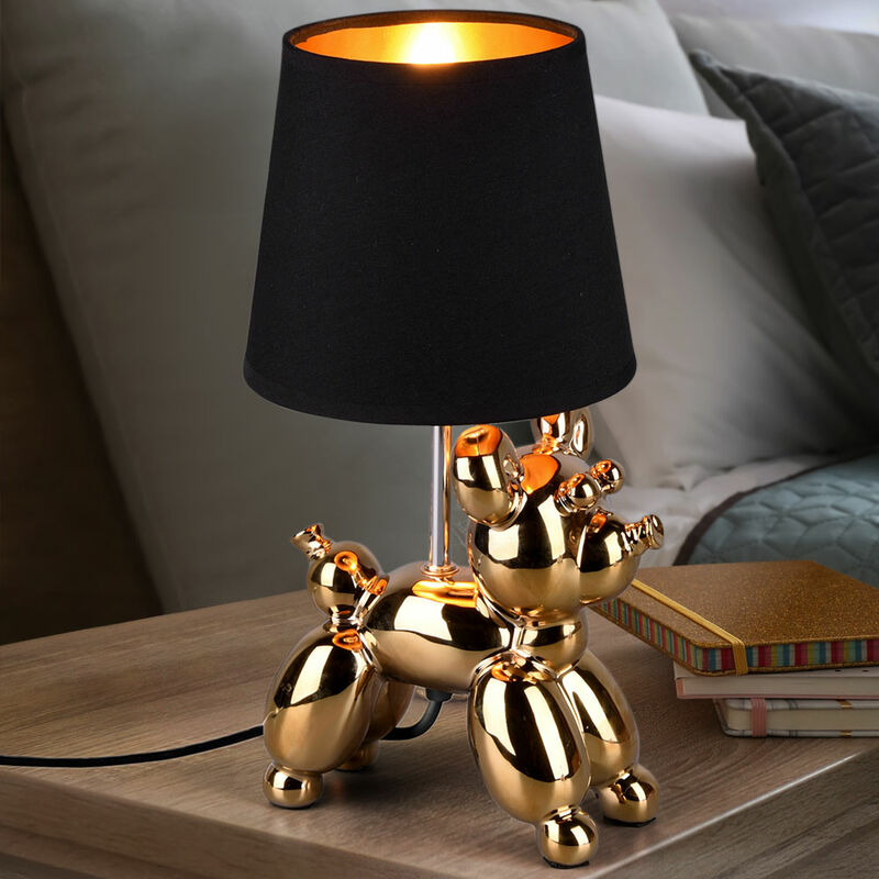 Image of Etc-shop - Lampada da tavolo lampada da tavolo in ceramica oro lampada da comodino a forma di cane per il tuo soggiorno, metallo, 1 fiamma 1x E14,