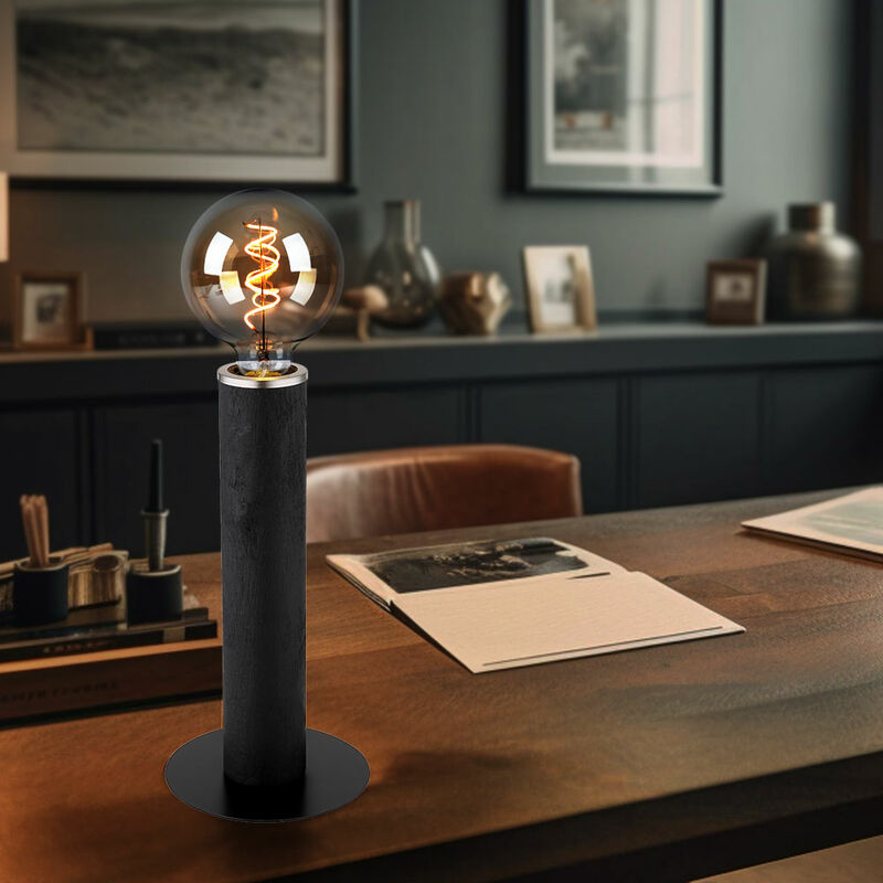 Image of Lampada da tavolo lampada da tavolo in legno lampada da lettura lampada da camera baule in legno 1 fiamma nera, metallo, 1x attacco E27, DxH 15x30,5