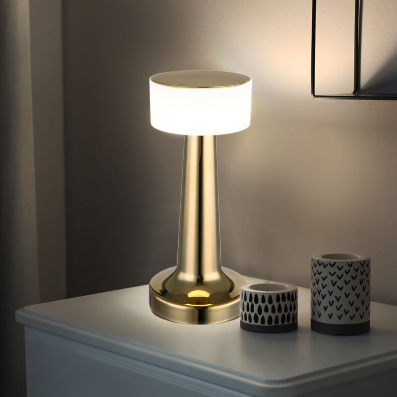 Image of Globo - Lampada da tavolo lampada da tavolo lampada da camera lampada da lettura dimmerabile lampada da soggiorno, plastica color ottone, batteria