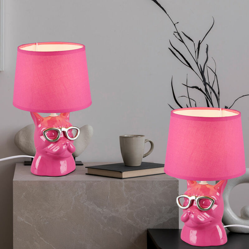 Image of Lampada da tavolo lampada da tavolo lampada da comodino in ceramica per camera da letto sala da pranzo lampada moderna, cane con occhiali rosa,